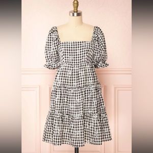 STORIA - Gingham Short Tiered Print Dress